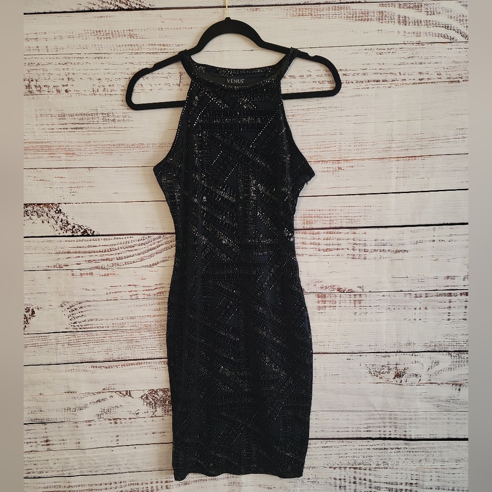 Venus S Haulter Sleveless black bodycon cocktail Dress